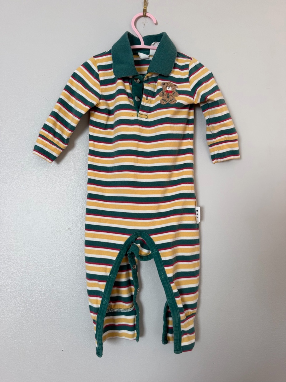 Striped Green Collar Baby One-Piece Romper